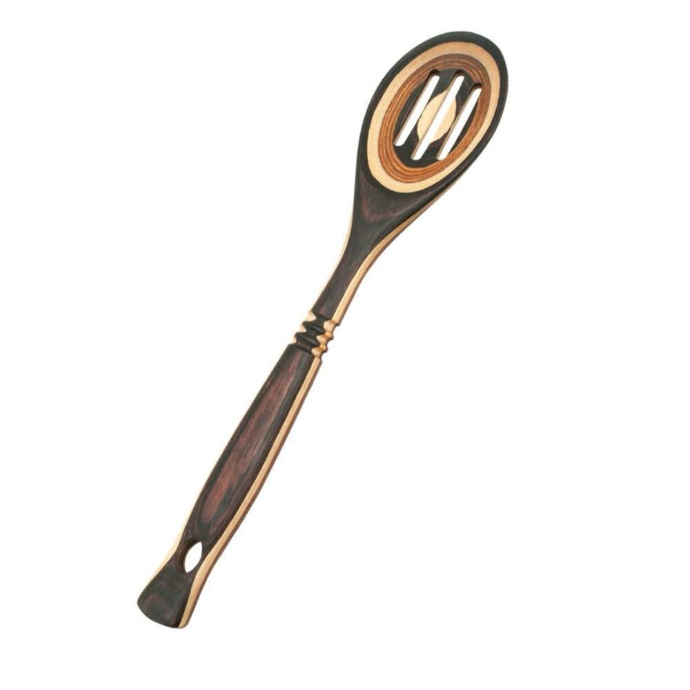 Island Bamboo 12” Natural Brown Ivory Pakka Wood Slotted Spoon for All Cookware